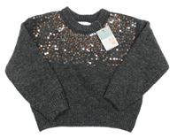 Nové - Tmavošedý vlněný svetr s flitry Primark