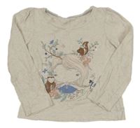 Béžové melírované tričko s dívkou a zvířaty Mothercare