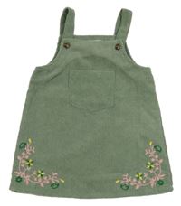 Khaki rebrované na traké šaty s výšivkami květin Shein