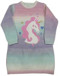 Růžovo-mátovo-lila svetrové šaty s jednorožcem Primark