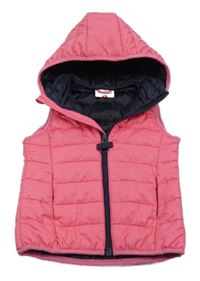 Růžová prošívaná šusťáková zateplená vesta s kapucí Topomini