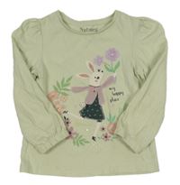 Světlezelené triko s králíkem a květinami Nutmeg