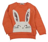 Korálový sveter s králikom s flitrami