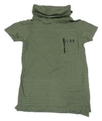 Khaki tričko s vreckom a komínovým golierom Primark