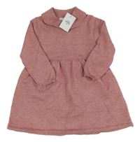 Nové - Růžové melírované svetrové šaty s límcem Primark