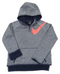 Tmavomodrá melírovaná thermo mikina s logem a kapucí Nike