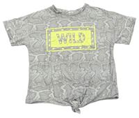 Sivé vzorované tričko s potlačou a uzlom River Island