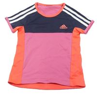 Růžovo-tmavomodro-oranžové sportovní tričko s logem Adidas