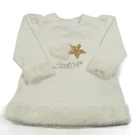 Biele teplákové šaty s chlupatým lemem a hvězdou z flitrů