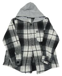 Bielo-čierna kockovaná úpletová košeľa s kapucňou Shein