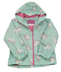Mintová šušťáková jarná bunda s jednorožcami a kapucňou Lily & Dan