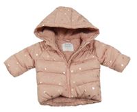 Růžová šusťáková zateplená bunda se srdíčky a kapucí F&F