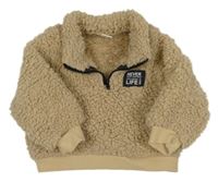 Béžová huňatá mikina s nášivkou
