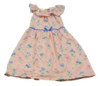 Svetloružová -biele pruhované kvetované šaty