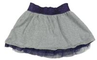 Sivo-fialová tepláková trblietavá sukňa s tylem kids
