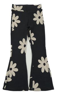 Antracitové rebrované flare legíny s kvetmi M&S
