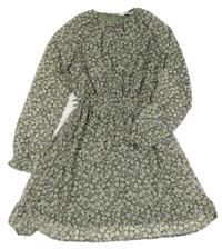 Khaki květované šifonové šaty H&M