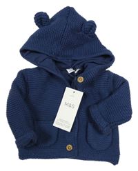 Nové - tmavomodrý podšitý propínací svetr s kapucí M&S