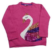 Tmavoružový sveter s labuťou s flitrami M&Co.