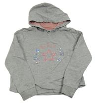 Sivá melíovaná crop mikina s potlačou a kapucňou Pocopiano