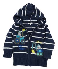 Tmavomodro-biely pruhovaný prepínaci sveter s bagrami a kapucňou Bluezoo