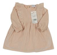 Nové - Světlerůžové žebrované sametové šaty s volánky F&F