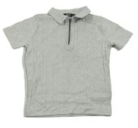 Sivé rebrované úpletové polo tričko Next