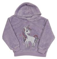 Lila plyšová mikina s jednorožcem a kapucí Primark