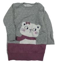 Sivo-fialové svetrové bodkovaná é šaty s mačičkou