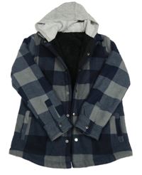 Šedo-tmavomodrá fleecová košilová zateplená bunda s kapucí St. Bernard