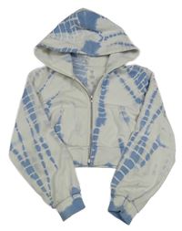 Bielo-svetlomodrá batikovaná prepínaci crop mikina s kapucňou GAP