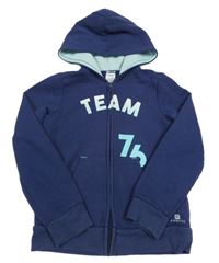 Tmavomodrá prepínaci mikina s nápisom a kapucňou Decathlon