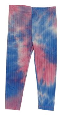 Modro-ružové batikované rebrované legíny Shein