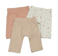 Nové - 3set - 3x žebrované legíny - 2x růžové + 1x bílé květované George