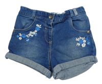 Tmavomodré teplákové rifľové kraťasy s kvetmi George