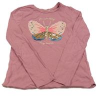 Růžovofialové triko s motýlkem z flitrů 
