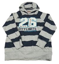 Sivo-tmavomodrá pruhovaná mikina s číslom a kapucňou Yigga