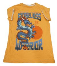 Oranžové tričko s drakom a nápismi