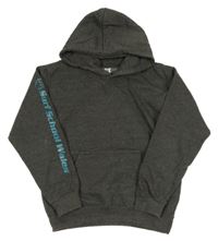 Sivo-modrá mikina s potlačou a kapucňou