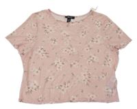 Světlerůžové květované síťované crop tričko New Look