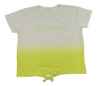 Bielo-žlté ombré crop tričko s nápisom a uzlíkem Staccato