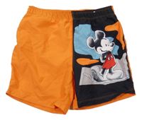 Oranžovo-čierne plážové kraťasy s Mickeym Disney