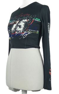 Dámské tmavošedé crop triko s potiskem Bershka 