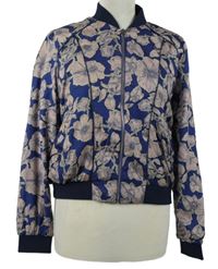 Dámská tmavomodrá květovaná šusťáková crop bunda Miss Selfridge 