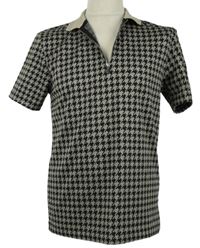 Pánske béžovo-čierne vzrovoané tričko s golierikom River Island