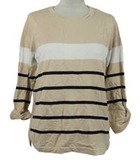Dámský béžovo-černo-bílý pruhovaný svetr Dunnes 