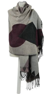 Dámska sivo-vínová vzorovaná tepláková šál s strapcemi H&M