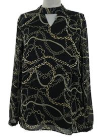 Dámská černo-béžová vzorovaná šifonová halenka s potiskem řetízků Esprit 