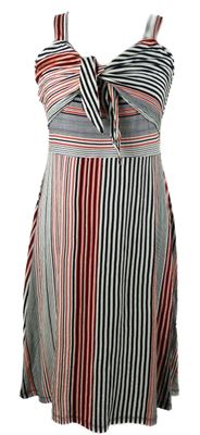 Dámske čierno-bielo-červené prúžkované šaty s mašlou TU