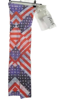 Dámske červeno-bielo-fialové vzorované pančuskové legíny s vlajkou